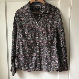 Talbots Black Floral Bird Button Front Shirt 16